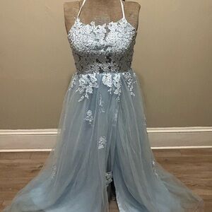 Elegant Blue Lace Gown
